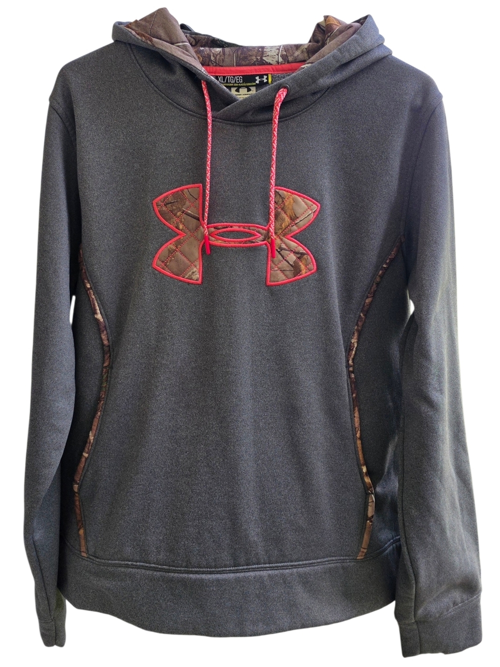 Under Armour Gray Hoodie with Pink-Trim Camouflage Logo